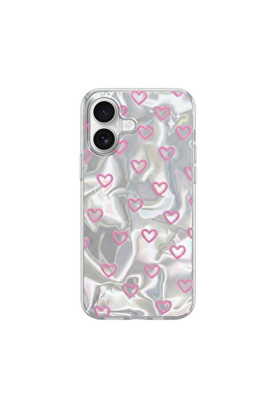 Zebana Apple iPhone 17 Uyumlu Kılıf Pink Heart Silikon Kılıf Pembe