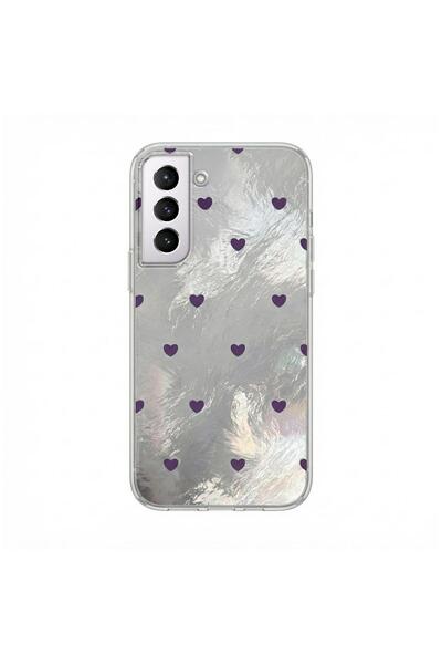 Zebana Samsung Galaxy S21 FE 5G Uyumlu Kılıf Pink Heart Silikon Kılıf Lila