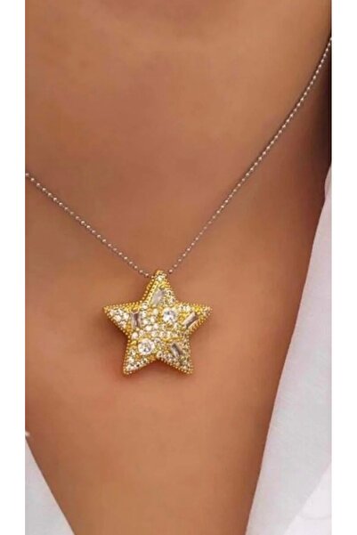 Genel Markalar Çelik Silver Yıldızlı Parıltılı Şık Kolye 45cm