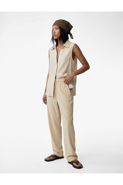 Koton Linen Look Carrot Pants with Tie Waist and Pockets