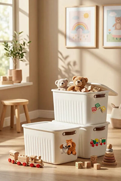 hemlife صندوق تخزين ألعاب متعدد الأغراض مكون من 3 قطع، حجم 15 لتر، صندوق تخزي...