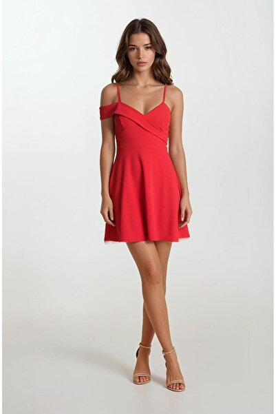 Spazio Bambina İnce Askılı Kloş Kısa Abiye Elbise KIRMIZI