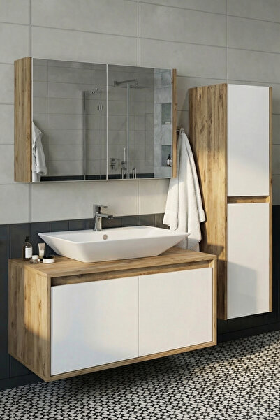 AdnDesing Banyo Dolabı Takımı-Ahşap Beyaz Mat Renkli Mdf-Asma Dolap-Banyo Dol...