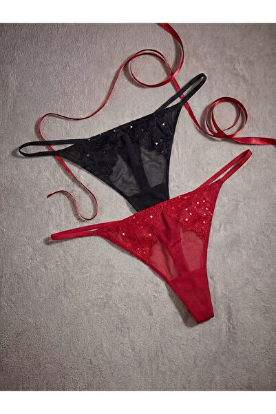 LC Waikiki New Season Lace Detailed Fancy Thong Panties 2-Pack