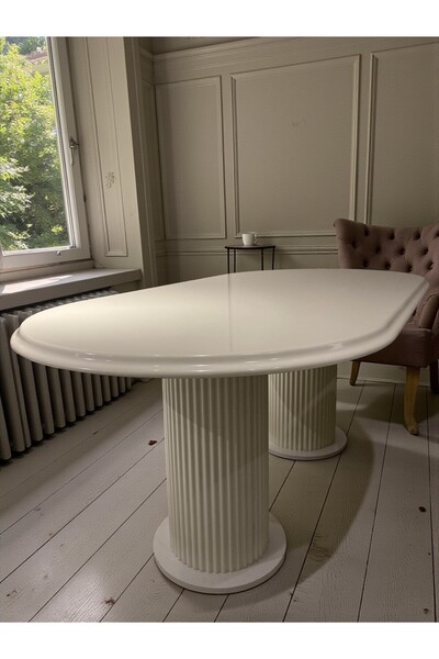 Kayı mobilya Krem Lak Panel Yemek, Salon Masası Masa Kenarları Krem Ayakları ...