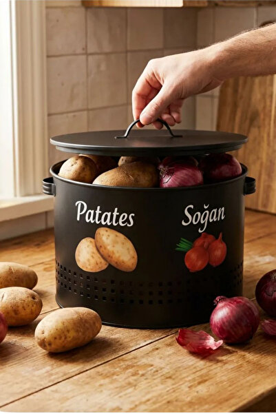 hemlife 2 Bölmeli Metal Kapaklı Tasarım Baskılı Büyük Boy Patates Soğan Sakla...