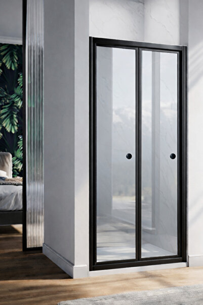 MONAQUA Armont Duşakabin Ön Cephe Katlanır Akordiyon Kapı Siyah Profil - Şeff...