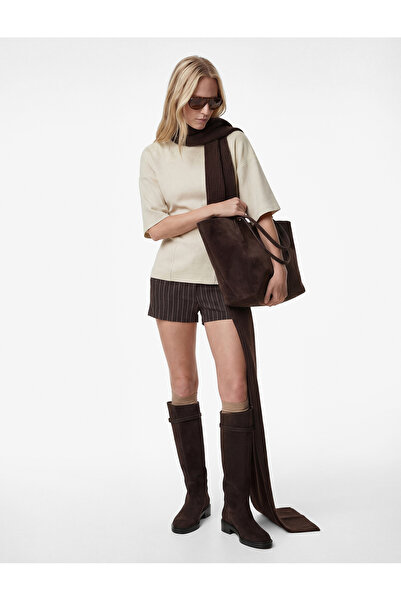 Koton Тънко прилепваща широка тениска с къс ръкав, велосипедна яка и пеплум