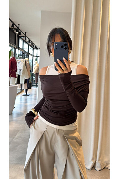 My Blog Μπλούζα με λαιμόκοψη σε καφέ χρώμα - 0780