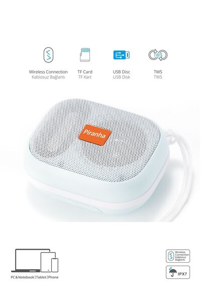 Piranha 7834‑B Kablosuz TWS Bluetooth Hoparlör | IPX7 Suya Dayanıklı | USB & ...