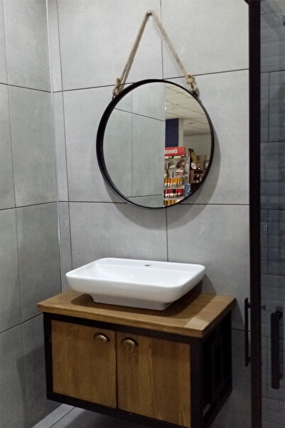 KaraçamDekor Dekoratif 64 Cm Metal Çerçeve Halat Askılı Ayna