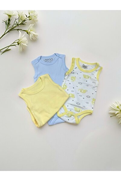 RYZE ÇOCUK Sleeveless Triple Baby Romper Body Light Yellow