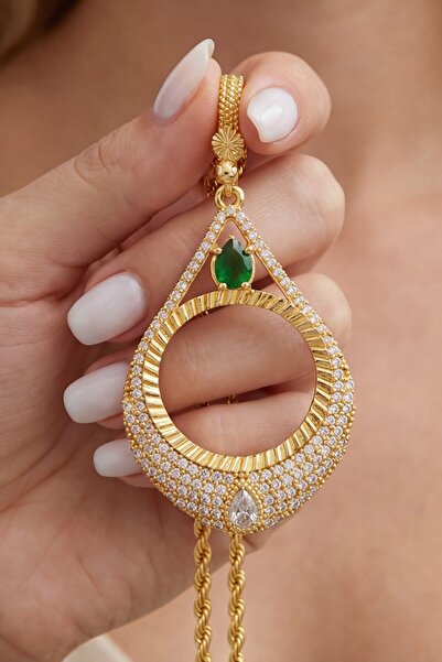 FerizZ Yarım Altın Çerçeveli Kolye Ucu Altın Kaplama Damla Model TGR-624