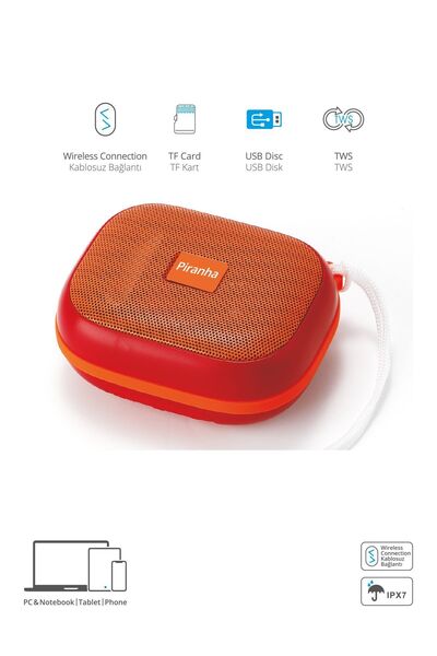 Piranha 7834‑T Kablosuz TWS Bluetooth Hoparlör | IPX7 Suya Dayanıklı | USB & ...