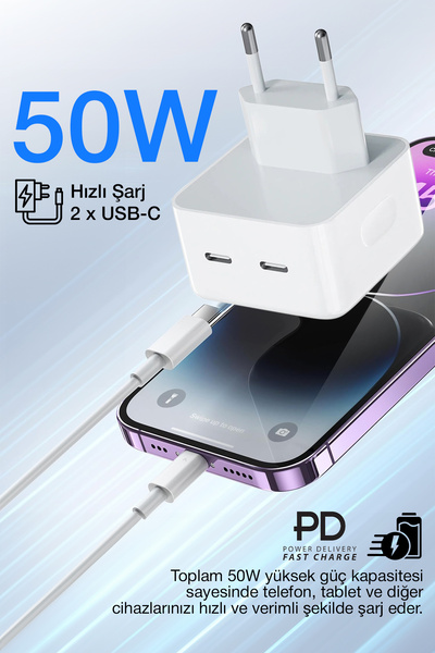 Kensa PD 50W Lightning Hızlı Şarj Başlığı + Kablo | iPhone Uyumlu Güç Koruma ...