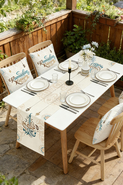 Generic زينة رمضانية للمنزل، طقم 4 أغطية وسائد + مفرش مخملي | ديكور أريكة الع...