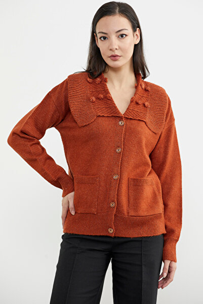 Sementa Wide Collar Pocket Knitwear Cardigan - Tan