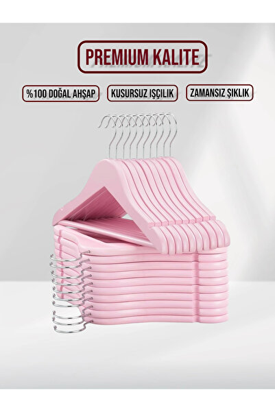 SDF Askı Pembe Ahşap Bebek Elbise Pantolon Askısı 10 adet