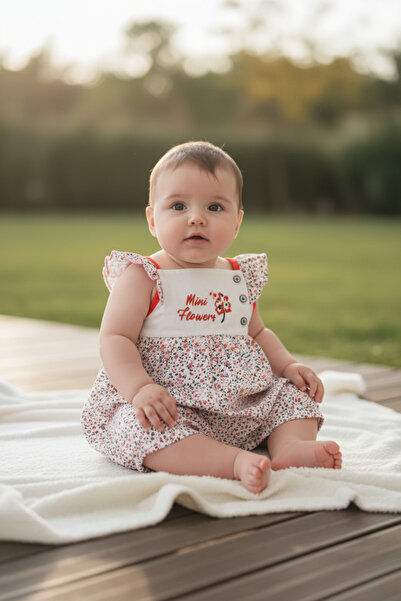 Babydola Poplin Fabric Baby Romper with Straps and Snap Buttons at the Bottom