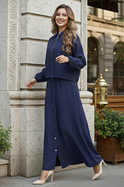 benguen Fermuar Ceketli Elbise Takım İndigo 4807