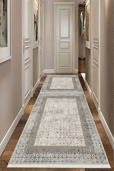 VOPTEKS Bej Halı  Yolluk  Makinede Yıkanabilir Halı Kaymaz Taban Halı