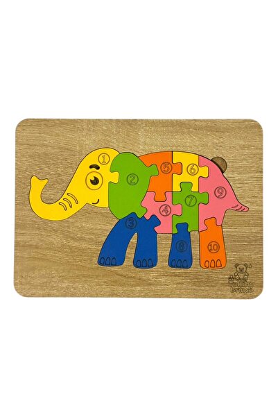 tollihy brinco Ahşap Eğitici Puzzle - 10 Parçalı Sayı ve Renk Öğretici Fil Fi...
