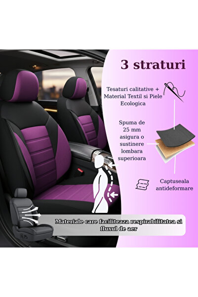 SMARTIC huse pentru scaune auto, Diamond, 11 bucăți, compatibile airbag, pliabile, 3 straturi de material