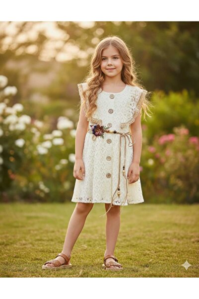 ÖRZİ Kids rochie cu centura cu captuseala din dantela