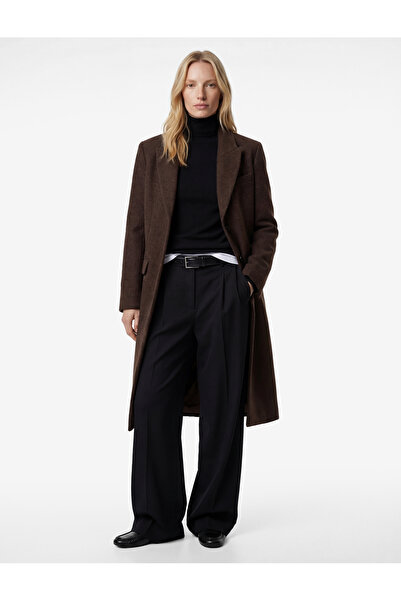 Koton Дълго ръкавно палто с копчета и джобове от вълна