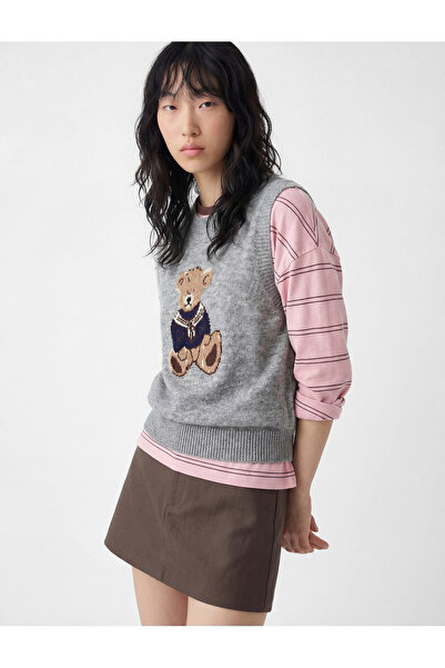 Koton Bisiklet Yaka Ayıcık Desenli Kolsuz Süveter