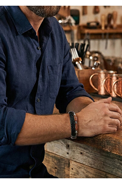 Duke Nickle Leather Braid Detailed Beaded Clip Bracelet Debl2021