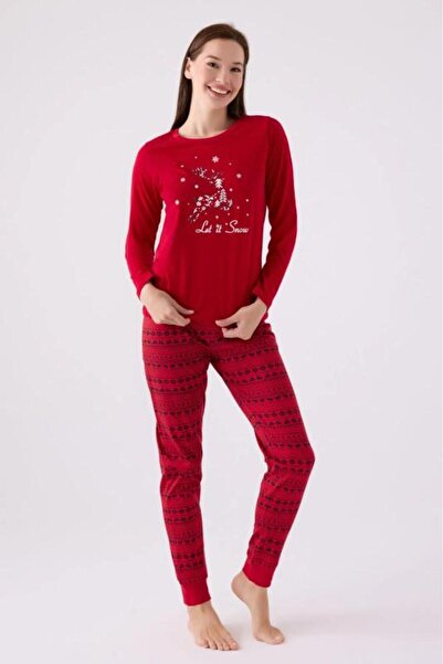 Arnetta Γυναικείο Κόκκινο Μακρυμάνικο Σετ Πυτζάμες