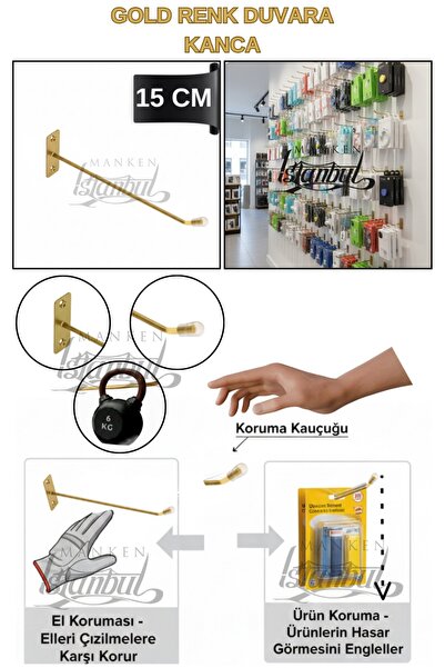 Manken İstanbul 40 Adet 15 Cm Delüx Koruma Kauçuklu Gold Duvara Monte Raf Kan...