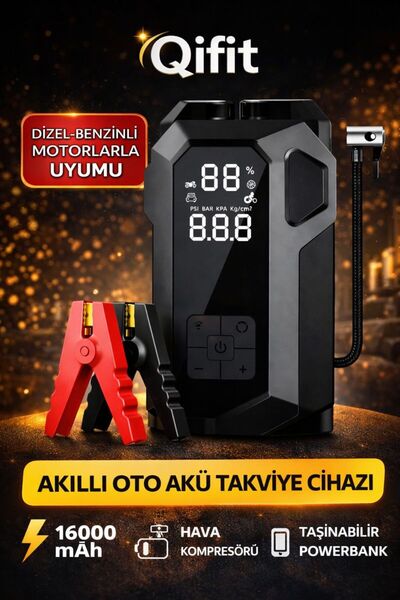 Qifit Akıllı Oto Akü Takviye Cihazı, 16000mAh, 12V Dizel/Benzinli Araçlar içi...