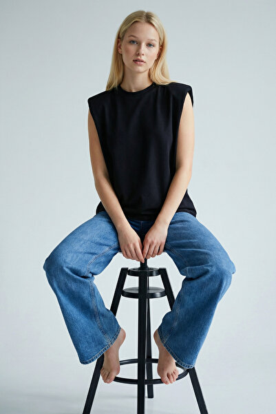 poupee Bluză neagră din bumbac pieptănat fără mâneci, tricou fără mâneci, tri...