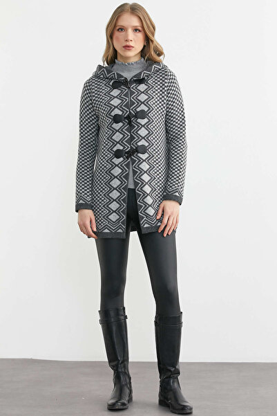 Sementa Women's Gray Gray Lems Hooded Leather Buttoned Jacket 612104-31770.1