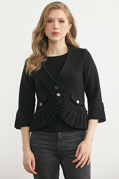 Sementa Wool Buttoned Short Knitwear Jacket - Black - Gray