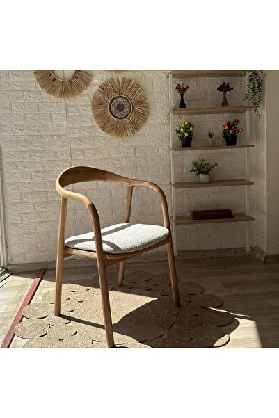 silla Concept Yılan Sandalye Teddy Krem Kumaş Naturel Ahşap Sandalye