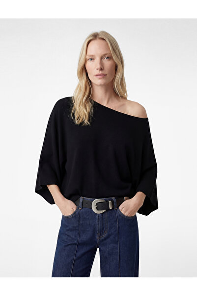 Koton Дълъг пола с крила, велосипедна яка, прекалено голям плетен пончо