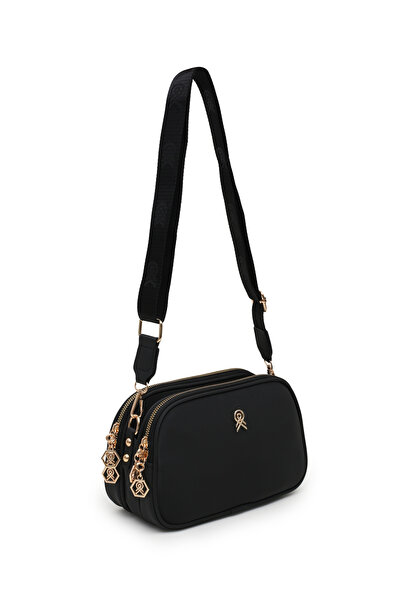 Les Crioch حقيبة يد وكتف نسائية ذات 3 أقسام من الجلد الساتان باللون الأسود مع...