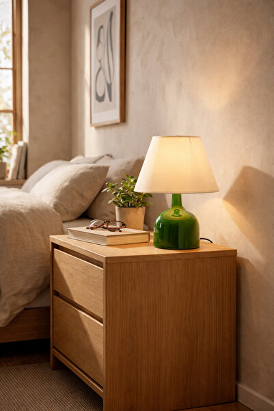 HOMİNG Homing West Retro Yeşili Abajur Krem Başlık