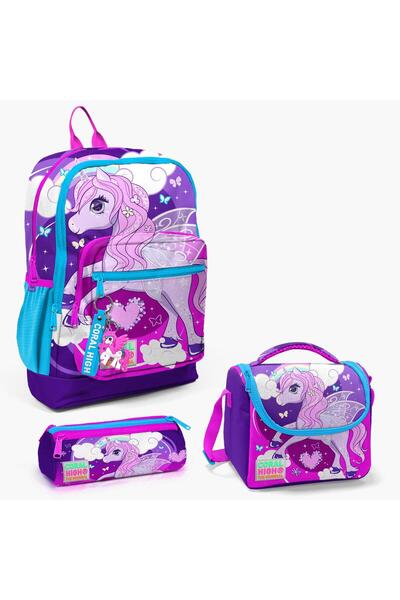 Coral High Geantă de școală pentru copii mov, roz, cu model, 3 piese - SET012...