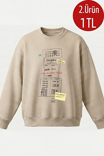 COMBİNE MİCHAİL Ανδρικό φούτερ με τύπωμα oversized σε κρεμ χρώμα