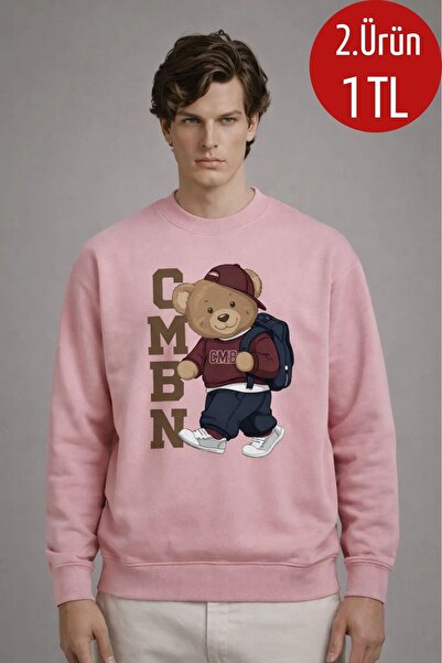 COMBİNE MİCHAİL Erkek CMBN Ayıcık Baskılı Pembe Sweatshirt
