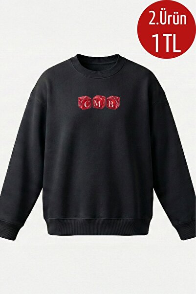 COMBİNE MİCHAİL Men's Zar Printed Oversized Black Sweatshirt