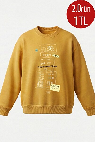 COMBİNE MİCHAİL Ανδρικό φούτερ με τύπωμα oversized σε χρώμα μουστάρδας