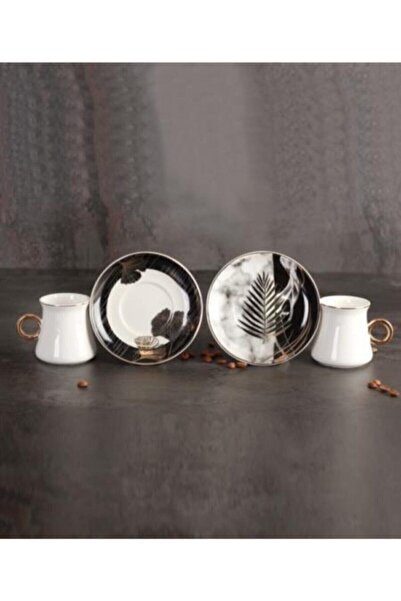 ACAR White Patterned Plate Porcelain Set of 6 Coffee Cups