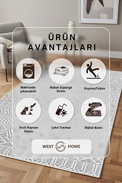 West Home Makinede yıkanabilir dijital kaymaz taban leke tutmaz mutfak halısı salon halısı ve kesme yolluk