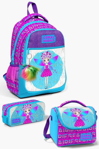 Coral High Kids Pembe Mavi Peri Desenli 3’lü Okul Çanta Seti SET0123484