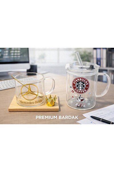 Two Two Mercedes ve Star Amblemli 2’li Özel Kupa Bardak Seti-Termos kapak ve ...